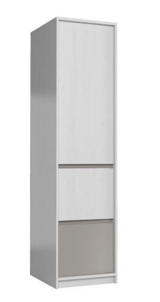 Drehtürenschrank/Kleiderschrank mit einer Tür Alwiru 06, Kiefer Weiß/Grau, 197 x 50 x 44 cm, mit zwei Schubladen, ABS Kantenschutz, Griffloses Design