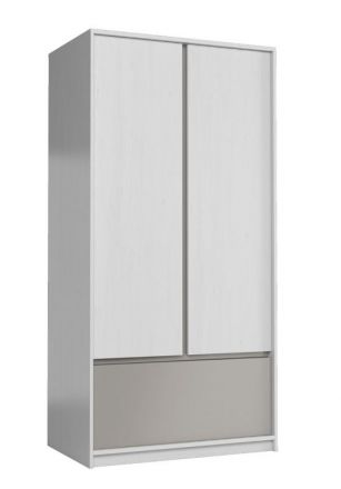 Kleiderschrank / Mehrzweckschrank mit zwei Türen Alwiru 04, ABS Kantenschutz, Kiefer Weiß / Grau, 197 x 90 x 53 cm, 1 Kleiderstange, 1 Schublade