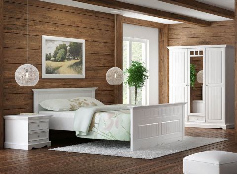 Schlafzimmer Komplett - Set B Gyronde, 4-teilig, Kiefer massiv Vollholz, Farbe: Weiß