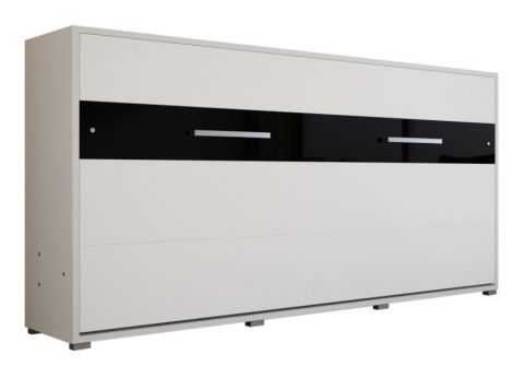 Schrankbett Namsan 01 horizontal, Farbe: Weiß matt / Schwarz glänzend - Liegefläche: 90 x 200 cm (B x L)