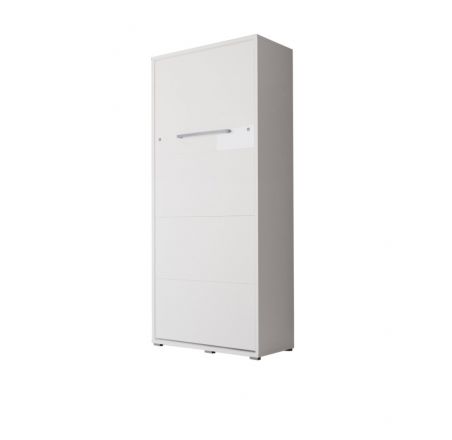 Schrankbett Namsan 01 vertikal, Farbe: Weiß matt / Weiß glänzend - Liegefläche: 90 x 200 cm (B x L)