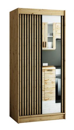 Schiebetürenschrank / Kleiderschrank Borgis 01C mit Spiegel, Farbe: Eiche Artisan / Schwarz matt - Abmessungen: 200 x 100 x 62 cm (H x B x T)