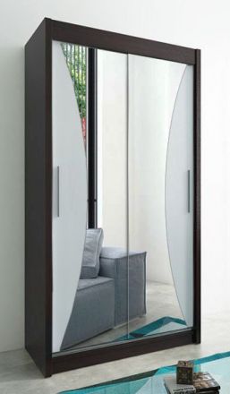 Schiebetürenschrank / Kleiderschrank Serbota 02 mit Spiegel, Farbe: Schwarz / Weiß matt - Abmessungen: 200 x 120 x 62 cm ( H x B x T )