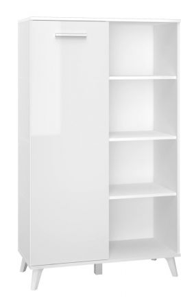 Kommode Kaskinen 09, Farbe: Weiß / Weiß Glanz - Abmessungen: 152 x 90 x 40 cm (H x B x T), mit 1 Tür und 8 Fächern