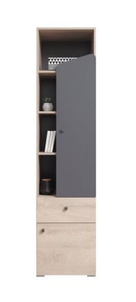 Jugendzimmer - Drehtürenschrank / Kleiderschrank Chiny 04, Farbe: Eiche / Grau - Abmessungen: 190 x 45 x 40 cm (H x B x T)