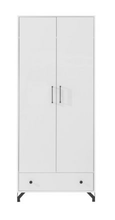 Jugendzimmer - Drehtürenschrank / Kleiderschrank Tellin 01, Farbe: Weiß / Weiß Hochglanz - Abmessungen: 190 x 80 x 50 cm (H x B x T)