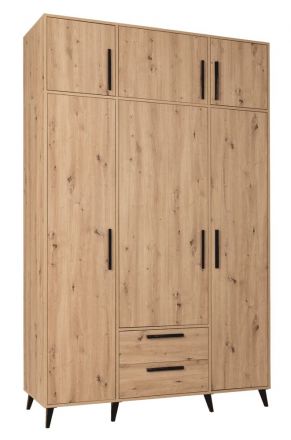 Kleiderschrank & Schrankaufsatz mit viel Stauraum Gondomar 03, Farbe: Eiche Artisan - Abmessungen: 240 x 150 x 54 cm (H x B x T), mit 6 Türen und 10 Fächern