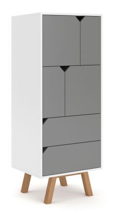 Kommode Maremmano 04, Farbe: Weiß / Grau - Abmessungen: 140 x 57 x 42 cm (H x B x T)