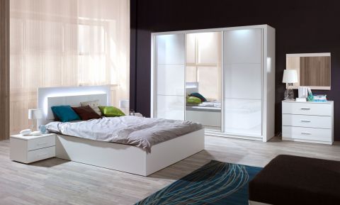 Schlafzimmer Komplett - Set E Zagori, 6-teilig, Farbe: Alpinweiß / Weiß Hochglanz