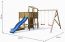 Kinderspielturm / Spielanlage Lorenz inkl. Doppelschaukel, Balkon, Kletterwand, Picknick Tisch, Sandkasten, Wellenrutsche und Holzdach FSC®