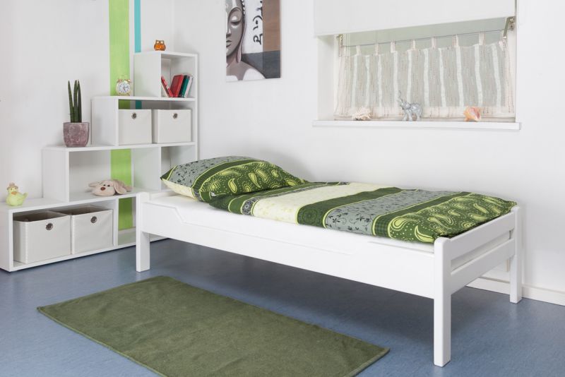 Einzelbett "Easy Premium Line" K1/1n, Buche Vollholz massiv weiß lackiert - Maße: 90 x 200 cm