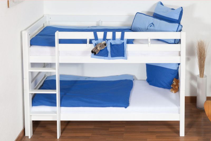 weißes Kinder Stockbett - Buche massiv 90x200 cm, teilbar auf 2 Betten