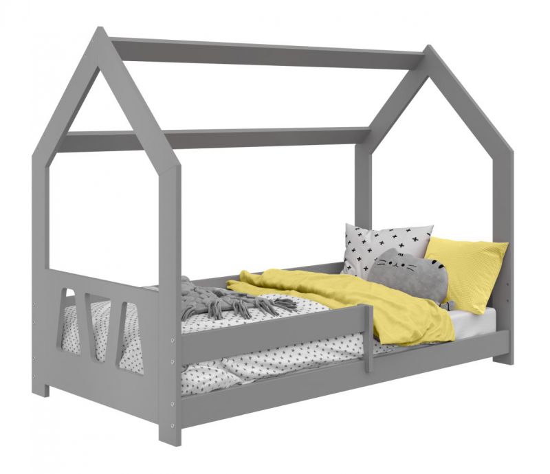 Kinderbett / Hausbett Kiefer Vollholz massiv grau lackiert D5A, inkl. Lattenrost - Liegefläche: 80 x 160 cm (B x L)