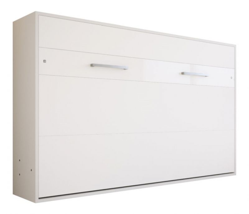 Schrankbett Namsan 02 horizontal, Farbe: Weiß matt / Weiß glänzend - Liegefläche: 120 x 200 cm (B x L)