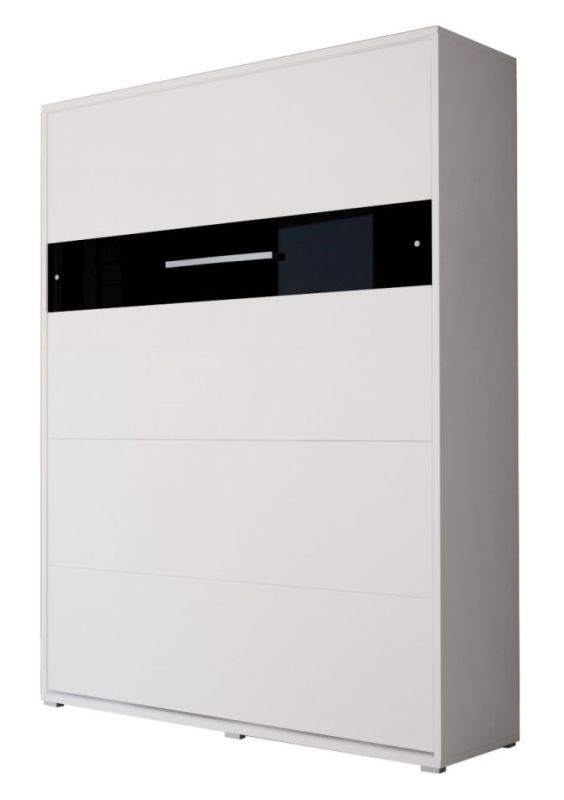 Schrankbett Namsan 04 vertikal, Farbe: Weiß matt / Schwarz glänzend - Liegefläche: 160 x 200 cm (B x L)