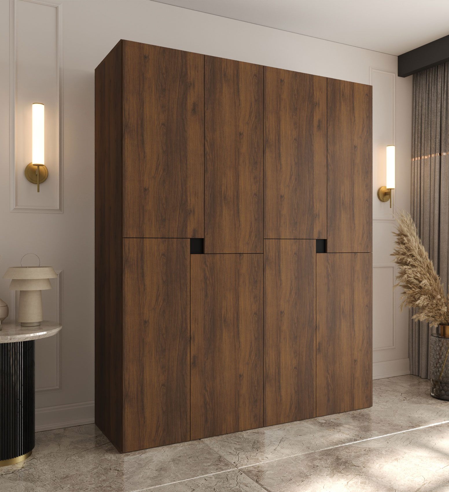 Drehtürenschrank | Farbe: Walnuss Warmia | 8 Drehtüren | 6 Fächer | 2 Kleiderstangen | Kleiderschrank | 180 x 52 x 203 cm | hochwertig Verarbeitet | Soft-Close Funktion