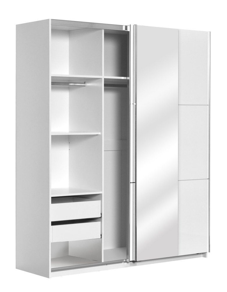 Kleiderschrank | 2 Schiebetüren | 2 Schubladen | 6 Fächer | mit 2 Kleiderstangen | 179 cm breit