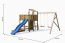 Spielturm Lorenz inkl. Doppelschaukel, Balkon, Kletterwand, Picknick Tisch, Sandkasten, Wellenrutsche und Holzdach FSC®