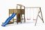 Kinderspielturm / Spielanlage Lorenz inkl. Doppelschaukel, Balkon, Kletterwand, Picknick Tisch, Sandkasten, Wellenrutsche und Holzdach FSC®
