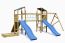 Spielturm Gustav inkl. 2 Türme, Doppelschaukel, Sandkasten, Seilbrücke, Rampe mit Kletterseil und 2 Wellenrutschen FSC®