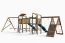 Spielturm Konrad inkl. 2 Türme, Doppelschaukel, Kletterseil, Strickleiter, Einzelschaukel, Seilbrücke, Picknick Tisch, Klettergerüst, 2 Wellenrutschen und Holzdach FSC®