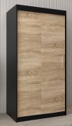 Schiebetürenschrank / Kleiderschrank Bisaurin 1A, Farbe: Schwarz / Eiche Sonoma - Abmessungen: 200 x 100 x 62 cm ( H x B x T)
