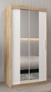 Schiebetürenschrank / Kleiderschrank Bisaurin 1B mit Spiegel, Farbe: Eiche Sonoma / Weiß matt - Abmessungen: 200 x 100 x 62 cm ( H x B x T)