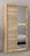 Schiebetürenschrank / Kleiderschrank Jan 01B mit Spiegel, Farbe: Eiche Sonoma - Abmessungen: 200 x 100 x 62 cm ( H x B x T)