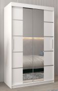 Schiebetürenschrank / Kleiderschrank Jan 02D mit Spiegel , Farbe: Weiß matt - Abmessungen : 200 x 120 x 62 cm (H x B x T)