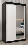 Schiebetürenschrank / Kleiderschrank Bisaurin 2C mit Spiegel, Farbe: Schwarz / Weiß matt - Abmessungen: 200 x 120 x 62 cm ( H x B x T)