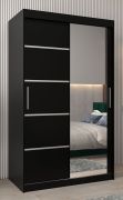 Schiebetürenschrank / Kleiderschrank Jan 02B mit Spiegel, Farbe: Schwarz - Abmessungen: 200 x 120 x 62 cm ( H x B x T)