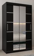 Schiebetürenschrank / Kleiderschrank Jan 02D mit Spiegel, Farbe: Schwarz - Abmessungen: 200 x 120 x 62 cm (H x B x T)