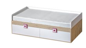 Kinderbett / Jugendbett Fabian 14 inkl. Bodenplatte, Farbe: Eiche Hellbraun / Weiß / Rosa - 90 x 200 cm (L x B)