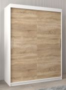 Schiebetürenschrank / Kleiderschrank Bisaurin 3A, Farbe: Weiß matt / Eiche Sonoma - Abmessungen: 200 x 150 x 62 cm ( H x B x T)