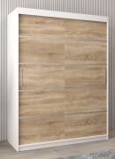 Schiebetürenschrank / Kleiderschrank Jan 03A, Farbe: Weiß matt / Eiche Sonoma - Abmessungen: 200 x 150 x 62 cm ( H x B x T)