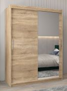 Schiebetürenschrank / Kleiderschrank Bisaurin 3C mit Spiegel, Farbe: Eiche Sonoma - Abmessungen: 200 x 150 x 62 cm ( H x B x T)
