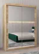 Schiebetürenschrank / Kleiderschrank Bisaurin 3D mit Spiegel, Farbe: Eiche Sonoma - Abmessungen: 200 x 150 x 62 cm ( H x B x T)