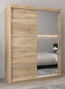 Schiebetürenschrank / Kleiderschrank Jan 03B mit Spiegel, Farbe: Eiche Sonoma - Abmessungen: 200 x 150 x 62 cm ( H x B x T)