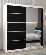 Schiebetürenschrank / Kleiderschrank Jan 04B mit Spiegel, Farbe: Weiß Matt / Schwarz - Abmessungen: 200 x 180 x 62 cm ( H x B x T)