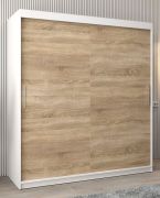 Schiebetürenschrank / Kleiderschrank Bisaurin 4A, Farbe: Weiß matt / Eiche Sonoma - Abmessungen: 200 x 180 x 62 cm ( H x B x T)