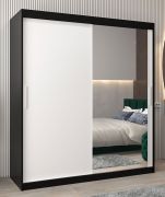 Schiebetürenschrank / Kleiderschrank Bisaurin 4C mit Spiegel, Farbe: Schwarz / Weiß matt - Abmessungen: 200 x 180 x 62 cm ( H x B x T)