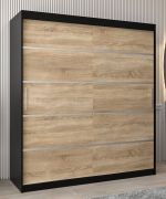 Schiebetürenschrank / Kleiderschrank Jan 04A, Farbe: Schwarz / Eiche Sonoma - Abmessungen: 200 x 180 x 62 cm ( H x B x T)