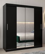 Schiebetürenschrank / Kleiderschrank Bisaurin 4B mit Spiegel, Farbe: Schwarz - Abmessungen: 200 x 180 x 62 cm ( H x B x T)