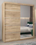 Schiebetürenschrank / Kleiderschrank Jan 04B mit Spiegel, Farbe: Eiche Sonoma - Abmessungen: 200 x 180 x 62 cm ( H x B x T)