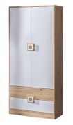 Kinderzimmer - Drehtürenschrank / Kleiderschrank Fabian 01, Farbe: Eiche Hellbraun / Weiß - 190 x 80 x 50 cm (H x B x T)