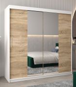 Schiebetürenschrank / Kleiderschrank Bisaurin 5B mit Spiegel, Farbe: Weiß matt / Eiche Sonoma - Abmessungen: 200 x 200 x 62 cm ( H x B x T)