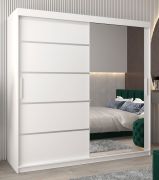 Schiebetürenschrank / Kleiderschrank Jan 05B mit Spiegel, Farbe: Weiß matt - Abmessungen: 200 x 200 x 62 cm ( H x B x T)