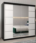 Schiebetürenschrank / Kleiderschrank Jan 05D mit Spiegel, Farbe: Schwarz / Weiß matt - Abmessungen: 200 x 200 x 62 cm (H x B x T)