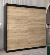 Schiebetürenschrank / Kleiderschrank Bisaurin 5A, Farbe: Schwarz / Eiche Sonoma - Abmessungen: 200 x 200 x 62 cm ( H x B x T)