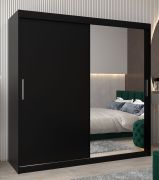 Schiebetürenschrank / Kleiderschrank Bisaurin 5C mit Spiegel, Farbe: Schwarz - Abmessungen: 200 x 200 x 62 cm ( H x B x T)